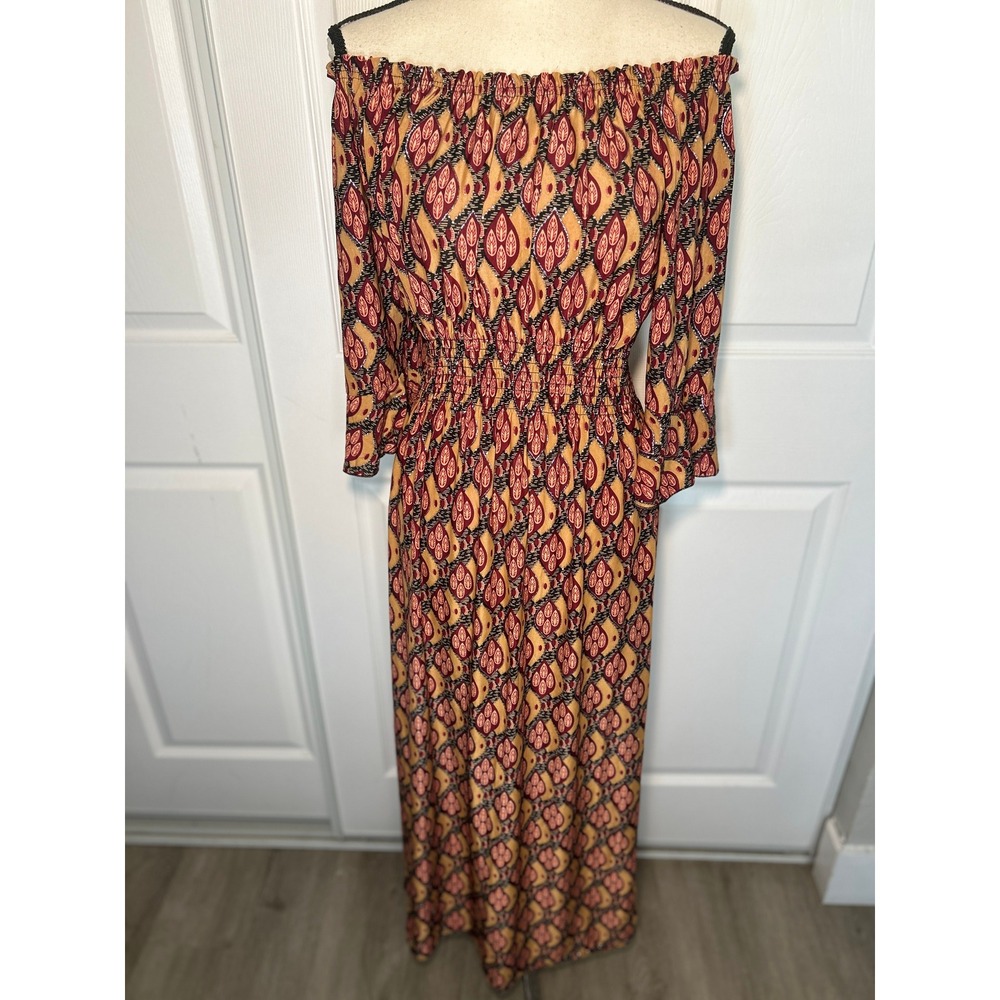 Seven Islands Womens Red Gold Metallic Paisley Off Shoulder Maxi Dress‎ Small